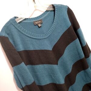 AB STUDIO Teal Black‎ Chevron V Neck Long Sleeve Sweater Women's Size M